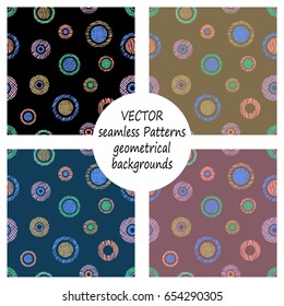 Set of seamless vector geometrical patterns with different geometric figures, forms. pastel endless background with hand drawn textured geometric figures. Graphic vector illustration