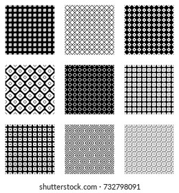 Set of seamless vector geometrical patterns. Endless background with hand drawn ornamental tribal elements. Black and white graphic vector illustration with ethnic motifs. Print for fabric, wrapping.