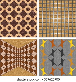 Set of seamless vector graphic patterns of stripes and circles on the basis of texture background