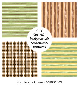 Set of seamless vector grunge geometrical patterns with hand drawn lines. Grungy striped, checkered backgrounds with horizontal, vertical stripes.