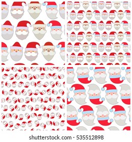 Set of seamless vector illustration of the faces of Santa Claus.
