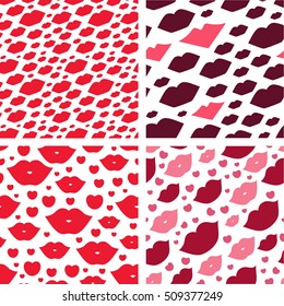 Set of seamless vector illustration with lips. Kissing background pattern