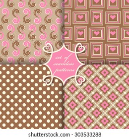 Set of seamless vector illustration of Valentine's Day. Abstract forms and decorative flowers
