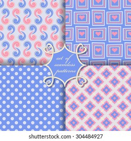 Set of seamless vector illustration of Valentine's Day. Abstract forms and decorative flowers 