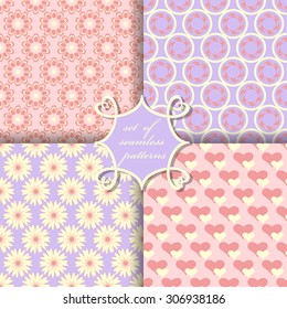 Set of seamless vector illustration of Valentine's Day. Abstract forms and decorative flowers