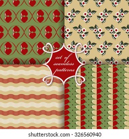 Set of seamless vector illustration of Valentine's Day.  Decorative flowers, heart, polka dot