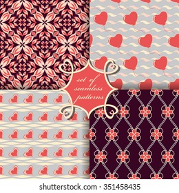 Set of seamless vector illustration of Valentine's Day.  Decorative flowers, heart
