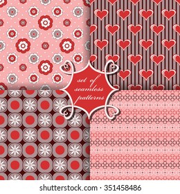 Set of seamless vector illustration of Valentine's Day.  Decorative flowers, heart

