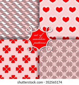 Set of seamless vector illustration of Valentine's Day.  Decorative flowers, heart