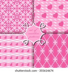 Set of seamless vector illustration of Valentine's Day.  Decorative flowers, heart