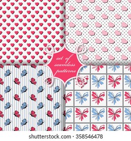 Set of seamless vector illustration of Valentine's Day.decorative flowers, butterflies, heart