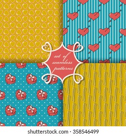 Set of seamless vector illustration of Valentine's Day.  Decorative gift box, heart