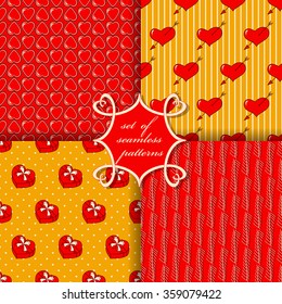 Set of seamless vector illustration of Valentine's Day.  Decorative gift box, heart
