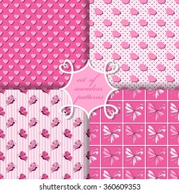 Set of seamless vector illustration of Valentine's Day.decorative flowers, butterflies, heart