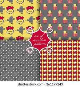 Set of seamless vector illustration of Valentine's Day.  Decorative gift box, heart, Cupid