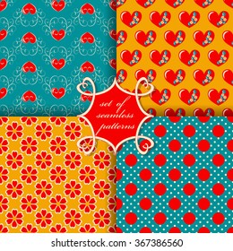Set of seamless vector illustration of Valentine's Day.  Decorative flowers, heart