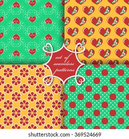 Set of seamless vector illustration of Valentine's Day.  Decorative flowers, heart