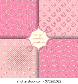 Set of seamless vector illustration Valentine's Day. abstract flowers, stars, hearts