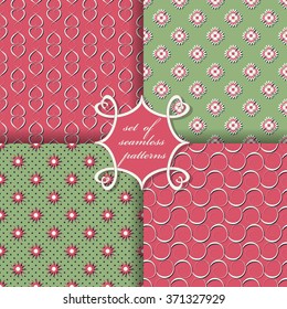 Set of seamless vector illustration Valentine's Day. abstract flowers, stars, hearts
