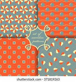 Set of seamless vector illustration Valentine's Day. Abstract shapes, stars, hearts