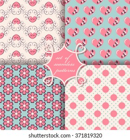 Set of seamless vector illustration of Valentine's Day.  Decorative flowers, heart