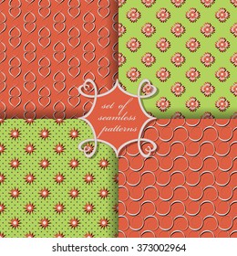 Set of seamless vector illustration Valentine's Day. abstract flowers, stars, hearts