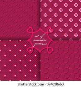 Set of seamless vector illustration Valentine's Day. abstract flowers, stars, hearts