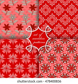Set of seamless vector illustration of Valentine's Day. Abstract forms, heart, decorative flowers