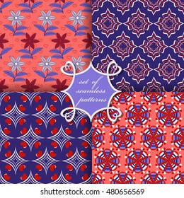 Set of seamless vector illustration of Valentine's Day. Abstract forms, heart, decorative flowers