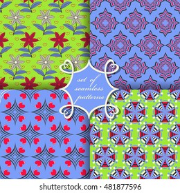 Set of seamless vector illustration of Valentine's Day. Abstract forms, heart, decorative flowers