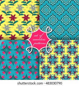 Set of seamless vector illustration of Valentine's Day. Abstract forms, heart, decorative flowers