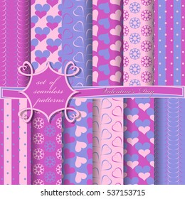 Set of seamless vector illustration of Valentine's Day. Heart, abstract forms 