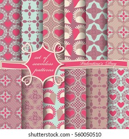 Set of seamless vector illustration of Valentine's Day. Heart, abstract forms 