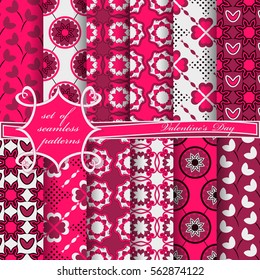 Set of seamless vector illustration of Valentine's Day. Heart, abstract forms, decorative flowers 