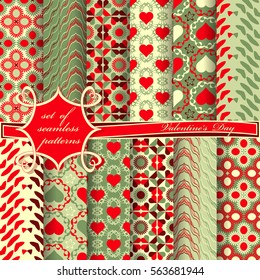 Set of seamless vector illustration of Valentine's Day. Heart, abstract forms 