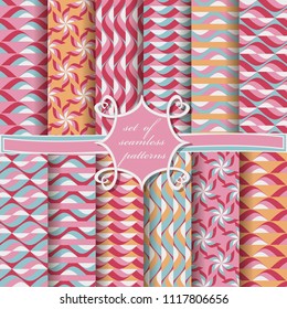 set of seamless vector illustrations with abstract geometric shapes, design elements for scrapbook 