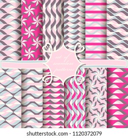 set of seamless vector illustrations with abstract geometric shapes, design elements for scrapbook 