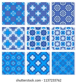 set of seamless vector illustrations with abstract geometric shapes