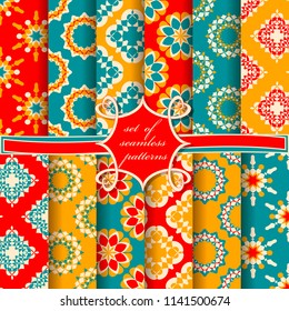 set of seamless vector illustrations with abstract geometric shapes, design elements for scrapbook 