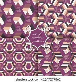 set of seamless vector illustrations with abstract striped geometric shapes, design elements for scrapbook 