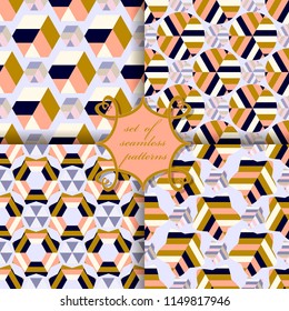 set of seamless vector illustrations with abstract striped geometric shapes, design elements for scrapbook 