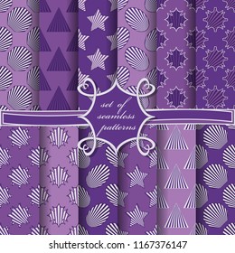 set of seamless vector illustrations with abstract striped geometric shapes, design elements for scrapbook