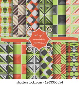 set of seamless vector illustrations with abstract geometric shapes, design elements for scrapbook 