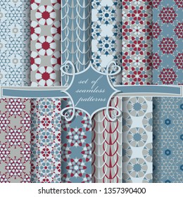 set of seamless vector illustrations with abstract geometric shapes, design elements for scrapbook 