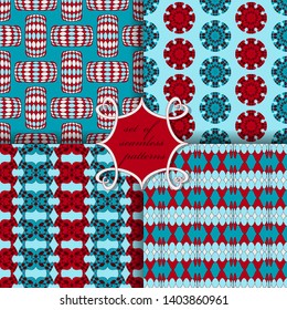 set of seamless vector illustrations with abstract geometric shapes, circular patterns, design elements for decoration