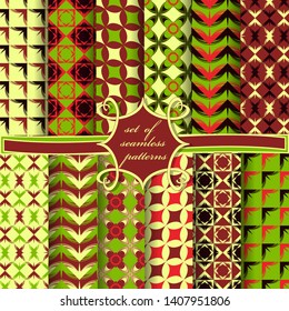 set of seamless vector illustrations with abstract geometric shapes, design elements for decoration. Can be used for wallpapers, fill images, web page, background, surface