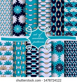 set of seamless vector illustrations with abstract geometric shapes, design elements for decoration