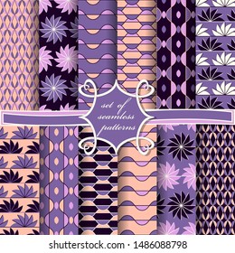 set of seamless vector illustrations with abstract geometric shapes, design elements for decoration