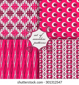 Set of seamless vector illustrations. Abstract shapes and decorative flowers