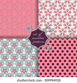 Set of seamless vector illustrations. Abstract shapes and decorative flowers